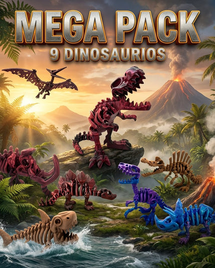 Pack Mega Colección | 9 Dinosaurios Articulados 3D | ToyVerse3D