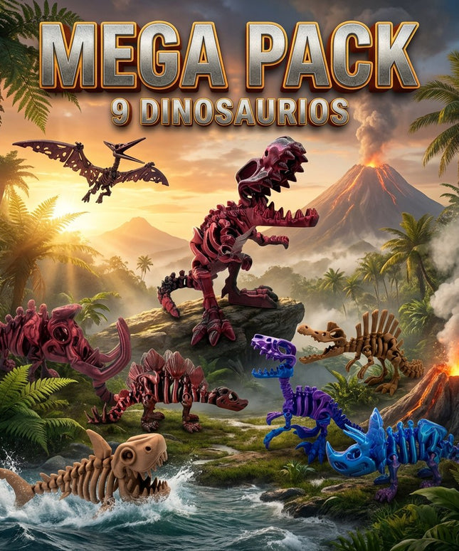 Pack Mega Colección | 9 Dinosaurios Articulados 3D | ToyVerse3D