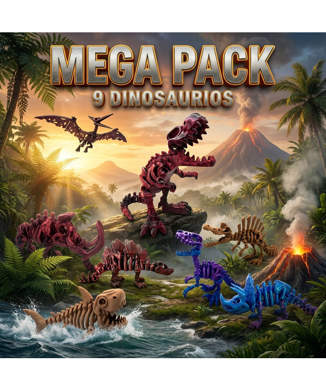 Pack Mega Colección | 9 Dinosaurios Articulados 3D | ToyVerse3D
